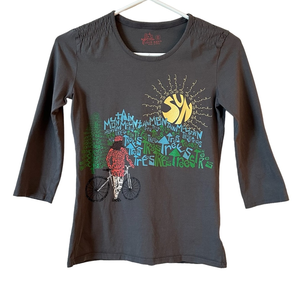 Old Navy Girl’s Mountains Sun Bicycle Girl Brown T-Shirt XL